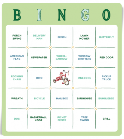 bingo igra sa raznim stvarima koje treba uočiti u okolini, od crvenih vrata do ljuljačke stabla