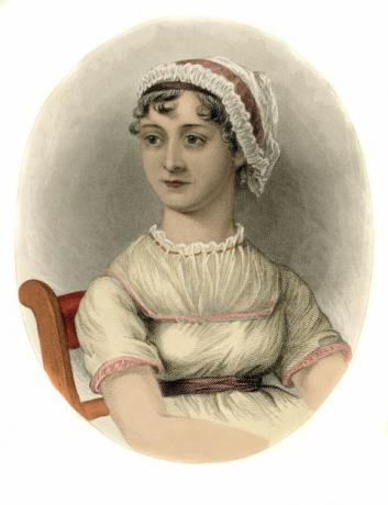 Jane Austen. Portret engleske spisateljice Jane Austen 1775-1817. Graviranje, 1870.