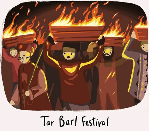 Tar barl festival - najčudnija britanska tradicija - kućice s likovima