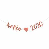 Rose Gold Glitter Banner Hello 2020