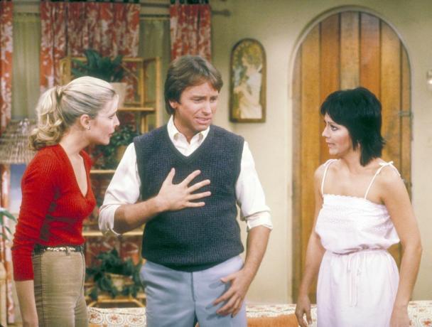 trojka glumačka ekipa priscilla barnes, joyce dewitt i john ritter kao terri, janet i jack u šestoj sezoni