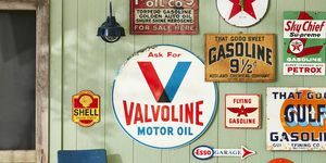antikviteti, vintage znakovi benzinske postaje, gorivo, putovanje