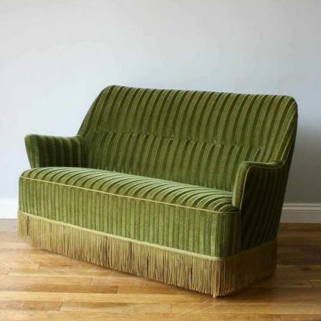 Vintage danska sofa od zelenog baršuna na pruge iz 1950-ih 