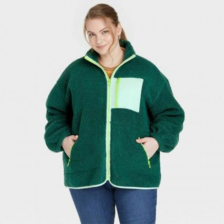Zelena ženska plus šerpa jakna