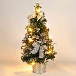 Mrinb malo božićno drvce sa svjetlima, mini stolno ukrasno drvce za kućni ured Shopping bar (srebro)